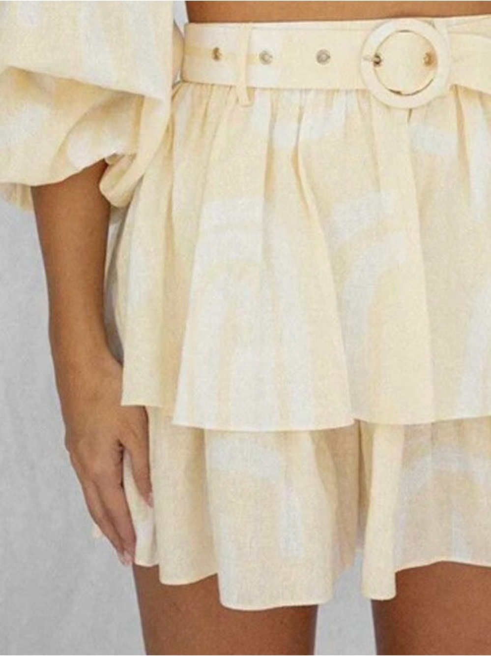 Sabo Skirt Yellow & White Tiered Circle Skater Skirt with Belt - Picture 2 of 9